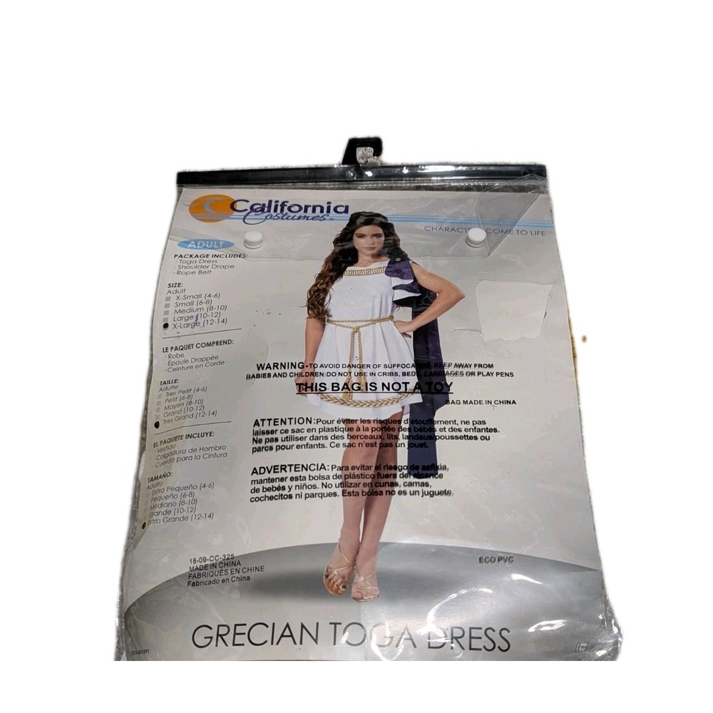 Deluxe Classic Grecian Toga Dress Roman Goddess Women's  California Costumes XL